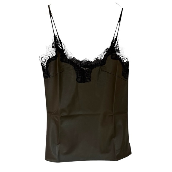 Gold Hawk Faux Leather Lace Cami Moss Green XS NWT V Neck Slip Top Adjustable - Picture 2 of 4